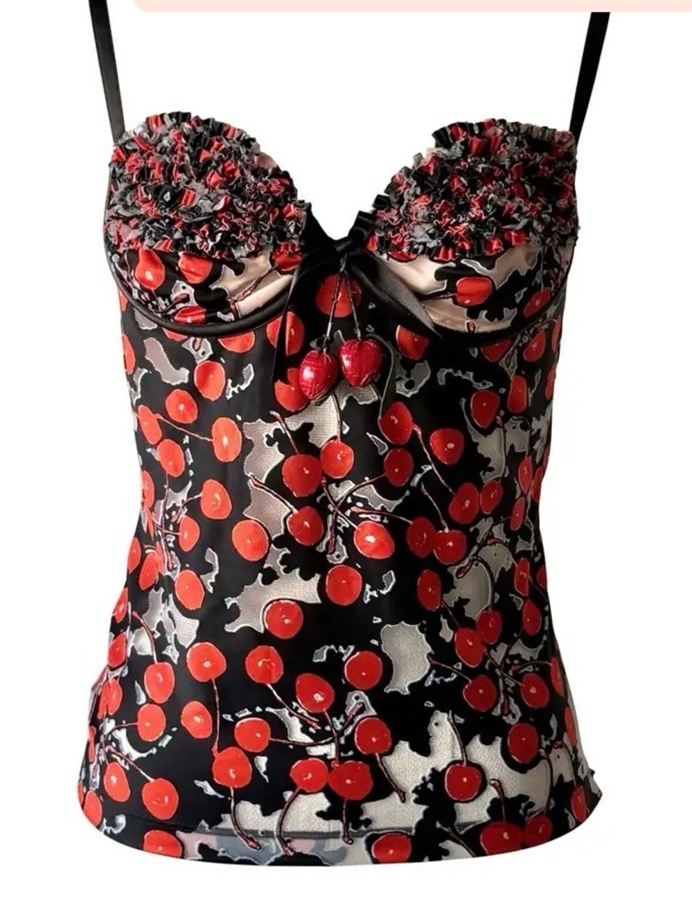 Iconic Rare Alexander McQueen 2003 Irene Cherry Print Corset Top Size 40